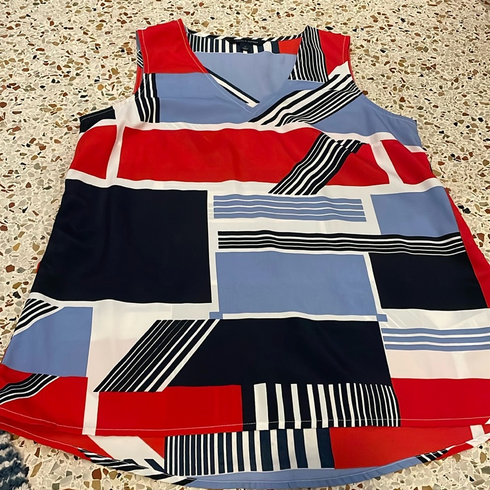 Sleeveless red, white and blue top